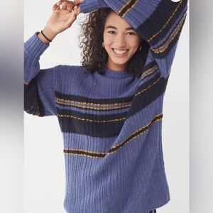 Urban Outfitters Snuggle Up Striped Tunic Sweater Size Medium Purple Yellow